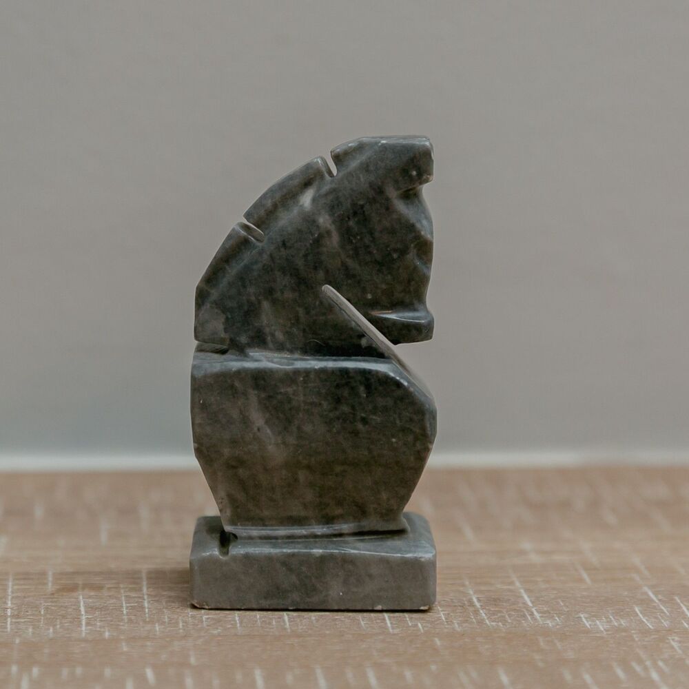 Mini Carved Gray Stone Horse Head Figurine Carved Sculpture